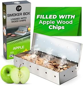 KITCHEN PERFECTION Smoker Box For Gas Grill - Bbq Wood Chip Smoker Box Pre-Filled with Apple Wood Chips -Adds Delicious Smokey Flavor on Propane Grill & Pellet Grill, Grill Masters Smoker Fire Box