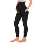 Lancry Women Maternity Leggings Over Bump with Pockets, High Waisted Soft Belly Support Pregnancy Trousers for Yoga Workout Casual Black