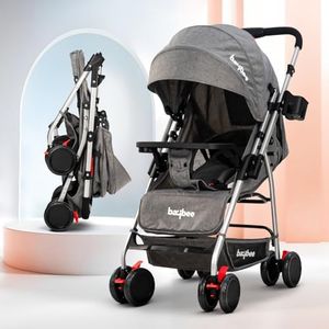 BAYBEE Convertible Infant Baby Pram Stroller For Newborn Babies With 3-Position Adjustable Seat & Canopy, Reversible Bassinet & 5 Point Safety Belt|Baby Stroller For Toddlers 0 To 3 Years (Grey)