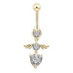 BSLVWG 14G Belly Button Ring with Dangle 10mm Navel Belly Bar Surgical Steel Piercing Jewellery Heart Swings