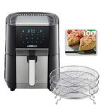 GoWISE USA 7-Quart Air Fryer & Dehydrator - with Ergonomic Touchscreen Display with Stackable Dehydrating Racks with Preheat & Broil Functions + 100 Recipes (Black/Stainless Steel)