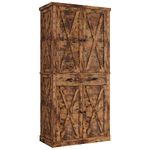 IRONCK Kitchen Pantry Storage Cabinet 72" Height, with Barn Doors, Drawer, 4 Adjustable Shelves, Freestanding Cupboard for Dining Room Living Room, Laundry, Vintage Brown