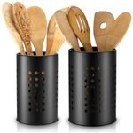 GSrenyu Kitchen Utensils Holder for Countertop,Stainless Steel Black Utensils Caddy,Farmhouse Stylish Organizer and Kitchen Decor Utensil Crock,Gift for New House New Apartment,Pack of 2