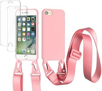 vrupin Funda Compatible con iPhone 6/6S/7/8.con (2 x Protector Pantalla)con Cuerda Case con Ajustable Cordón.Silicona Líquida Funda-Pink