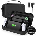 Hard Carrying Case with 10000mAh Battery for PlayStation Portal,Nintendo Switch/OLED,Steam Deck,Portable Travel Power Bank Bag with Stand & 12 Game Card Slots, Fast Charger Switch Storage Accessory