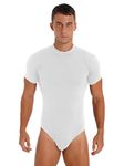 TiaoBug Men Short Sleeve Turn-Down Collar One-Piece Leotard Bodysuit Romper Shirt Snappies Pajamas White D M