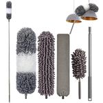 Suitteng Extendable Feather Duster, Microfiber Dusters for Cleaning Ceilings Fan, 250CM Extension Pole flexible to Reach Cobwebs, Washable Long Duster Set for Furniture, Sofa, Baseboards, Bendable