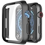 Piuellia 2 Pack Black Hard Case with Tempered Glass Screen Protector Compatible for Apple Watch Series 9 Series 8 Series 7 45mm, Ultra-Thin Shockproof Overall Protective Cover for iWatch