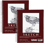 U.S. Art Supply 9" x 12" Sketch Book Pad, Pack of 2, 100 Sheets Each, 60lb (100gsm) - Spiral Bound Artist Sketching Drawing Paper Pad, Acid-Free - Graphite Colored Pencils, Charcoal - Adults, Students