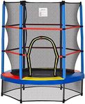 HOMCOM 4.6FT/55 Inch Kids Trampoline Indoor Round Bouncer Rebounder w/Enclosure Net, Steel Frame, for Ages 3-6 Years - Multi Colour