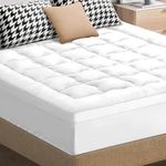 STARRY EUCALYPT Pillow Top Mattress Topper 7cm Thick with Fabric Cover, 1000 GSM Microfibre Bamboo Fibre Filling Pillowtop Beddings Mat Pad, Queen Size, White Color