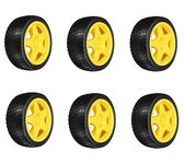 AVS COMPONENTS 6 Pcs Set Gear Motor Wheels Tyre for Robot Smart Car BO Motor - 65mm X 35mm Yellow