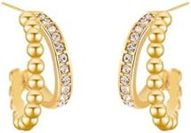 Sylph Gold Earrings for Women - 18K Gold Plated Small Hoop Earrings with Sparkling Zirconia, Faux Double Piercing Style, Dainty and Elegant Earrings, Gold Plated, Zircon