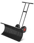 Manual Snow Shovel with Wheels, 74cm Wide Heavy Duty Metal Snow Pusher & Adjustable Snow Plough, Ergonomic Handle Save Your Back for Fast Clearing of Driveways, Patios & Large Areas - Big Double Pole
