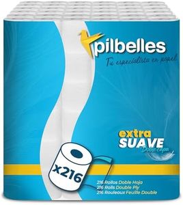 PILBELLES Papel Higiénico Extra Suave - 216 Rollos - 2 capas, Más de 160 Hojas por Rollo, Sin Perfumes, 100% Celulosa Certificado Ecolabel