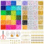 Frendour 7500pcs Clay Beads for Bracelet Making Kit, 30 Colors 2 Boxes Bracelet Making Kit for DIY Making Bracelets Necklace Earrings,Flat Round Clay Beads for Adults.