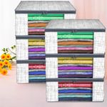 Kuber Industries Pack of 6 Saree Cover | Zip Closure Saree Cover | Clothes Storage Bag | Wardrobe Organizer | Transparent Window Saree Cover | Jute Printed | 9 Inch | Gray