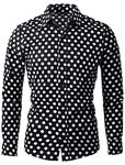 uxcell Men Polka Dots Long Sleeve Slim Fit Printed Dress Button Down Shirt Black 42