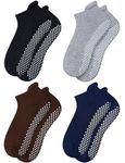 RATIVE Anti Slip Non Skid Barre Yoga Pilates Hospital Socks with grips for Adults Men Women (Medium, 4-pairs/black+brown+grey+navy)