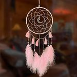 Dream Catcher Handmade Pink Feather Native American Circular Net for Boys Bedroom Wall Hanging Dream Catcher for Girls Kids Nursery Bedroom Decoration Blessing Gift (Pink)