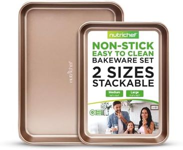 NutriChef 2-Piece Premium Nonstick Cookie Sheets for Baking - Slick Carbon Steel Baking Sheet Set w/ Raised Edges for Roasting, Baking, & More - 15" x 11" & 13" x 9" - PTFE, PFOA, PFOS Free