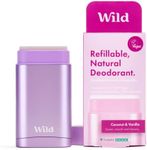 Wild - Natural Refillable Deodorant - Vegan & Eco-Friendly - Aluminium Free - Long Lasting Protection - 100% Natural Ingredients - Starter Kit - Purple Case Coconut & Vanilla Refill - 40g