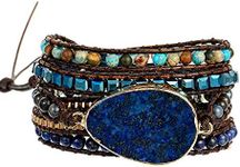 Plumiss Women Boho Handmade Natural Stone Crystal Leather Bead Wrap Bracelets Collection, 34.5, Stone