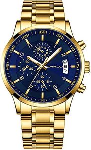 CRRJU Men's Fashion Luxury Casual Stainless Steel Watches Japan Movement Waterproof Business Quartz Wristwatches,Man Golden Watches