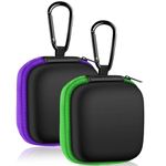 MOLOVA 2Pack Square Earbud Case Portable EVA Carrying Case Storage Bag Cell Phone Accessories Organizer with Carabiner for Earphone, Earbud, Earpieces, SD Memory Card, Camera Chips-Purple/Green