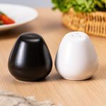 Tanew Ceramic Salt and Pepper Shakers Set of 2, 2oz Farmhouse Style, Vintage Cute Mini Salt Shakers, Glossy White and Matte Black, Perfect for Compact Cooking, Travel, BBQ, Kitchen and Resturant Decor