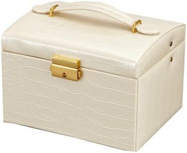 Jewelry Box for Women, 3 Layer Medium Sized Travel Jewelry Box with Lock, Senior PU Leather