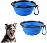 Collapsible Dog Bowl, 2 Pack Dog Bowl, Pet Collapsible Bowls, Collapsable Dog Water Bowls for Cats Dogs, Portable Pet Feeding Watering Dish for Walking Parking Traveling with 2 Carabiners (Blue)