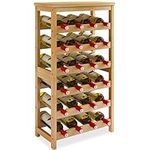 STELLSTAR 24 Bottles Floor Wine Rack with Tabletop, 6 Tier Bamboo Wine Display Storage Shelves, Wave Bars Freestanding Wine Bottle Organizer Shelf for Kitchen Pantry Cellar, Natural