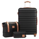 COOLIFE Suitcase Trolley Carry On Hand Cabin Luggage Hard Shell Travel Bag Lightweight with TSA Lock,The Suitcase Included 1pcs Travel Bag and 1pcs Toiletry Bag (Black/Brown, 28 Inch Luggage Set)