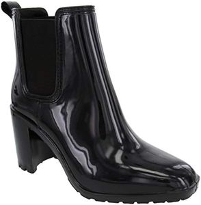 LONDON FOG Womens Prite High Heeled Rain Boot, Black, 9