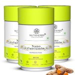 NUTRiHERBS Nano Curcumin 500mg Capsules | Immunity Booster for Men & Women | Joint Pain Relief & Digestion Support | Turmeric Curcumin with Piperine for Better Absorption | 60 Capsules Pack of 3