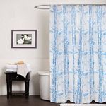 SHAVIN PVC Printed Bamboo Bathroom Shower Curtain with Hooks -Pack of 2 (9 Feet, Blue)