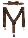 Toddler Adjustable Suspender Bowtie Elastic Solid Suspenders Formal Braces Set Brown