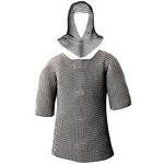 Mythrojan Half Sleeves Chainmail Shirt with Coif Medieval Knight Armor Costume, Silver, X-Large