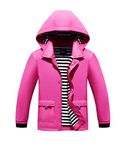 M2C Boys & Girls Hooded Waterproof Rain Jacket Cotton Lined Windbreaker 6/7 Rose