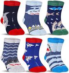 Kids Merino Wool Socks Boys Girls Hiking Boot Winter Thermal Warm Cozy Soft Toddler Thick Crew Socks 6 Pairs, 6 Pairs Shark, 8-12 Years