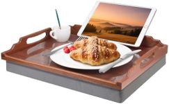 DRELIFAM Lap Desk with Cushion,Wooden Bed Tray Table for Eating,Lap Tray in Recliner,Breakfast Tray,TV Dinner Bed Food Trays (Sapele Wood)