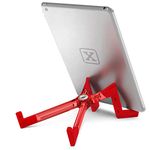 KEKO Universal Foldable Tablet Stand for iPad/Android Tablet Holder/Galaxy/Kindle + Smartphone, E-Readers Compatible with Protective Case or Sleeve Accessories – Red