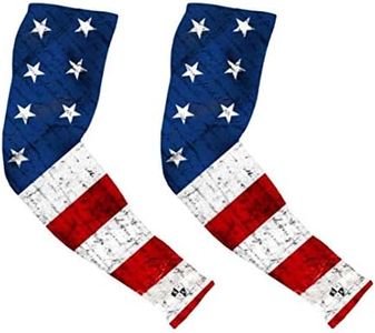 S A Compression Arm Sleeves for Men and Women - UPF 30+ Sun Protection, Moisture Wicking, 4-Way Stretch Arm Sleeves for Work & Sports (American Flag, 2 Pack)