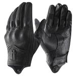 Harssidanzar Mens Winter Warm Goatskin Leather Touchscreen Motorcycle Gloves GM041CA, Black (Fleece Lined), Size M