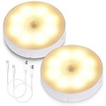 Motion Sensor Lights Indoor, 2pcs Wireless LED Rechargeable Wall Night Light, Portable Energy-Efficient Night Lights for Stairways, Corridors, Wardrobes, Kitchens, Toilets, Gardens, Kid's Rooms(Warm)