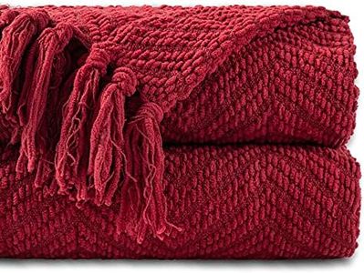 Battilo Boon Knitted Tweed Throw Couch Cover Blanket (56"x 96", Red)