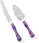 Wedding Cake Knife and Server Set Purple, Cake Cutter and Pie Spatula, Cake Server and Knife Set of 2 with Acrylic Handles, 1.2mm Thick Blades, Cutting Set for Wedding Cake, Birthdays, and Parties