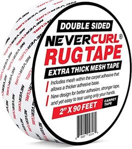 NeverCurl Double Sided Extra Thick Rug Tape with Mesh Fabric - 2" by 90 Feet Roll - Anti Slip Non Skid Gripper Tape For Rugs, Mats, Pads, Runners - Indoors Work on Any Floor - Hardwood Tiles Laminates