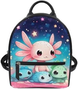 Freewander Kawaii Axolotl Backpack for Women Small Backpack Portable Backpack for Travel Hiking Lightweight Zipper Bag PU Leather Shoulder Bag